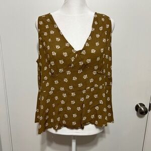 LOFT Women's Brown Floral Sleeveless V‎ Neck Peplum Top Size 14 Boho
